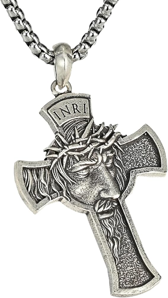 BGCOPPER Sterling Silver Crucifix Pendant for Men, Catholic Jesus